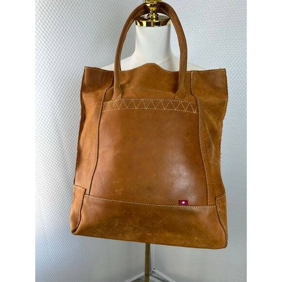 Minimalist high-quality Camel leather tote bag 14”x16” - Picture 1 of 11